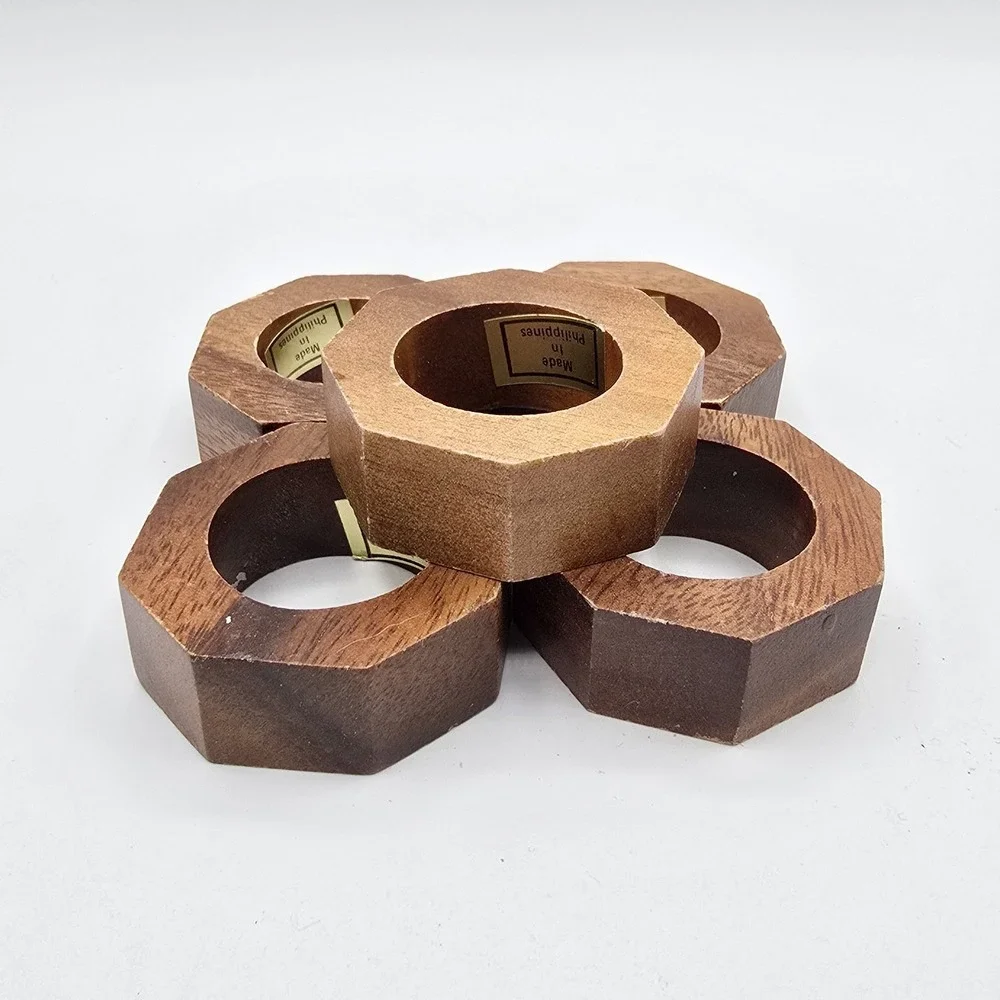 Set of‎ 6 Vtg Wood Napkin Rings Made In The Philippines